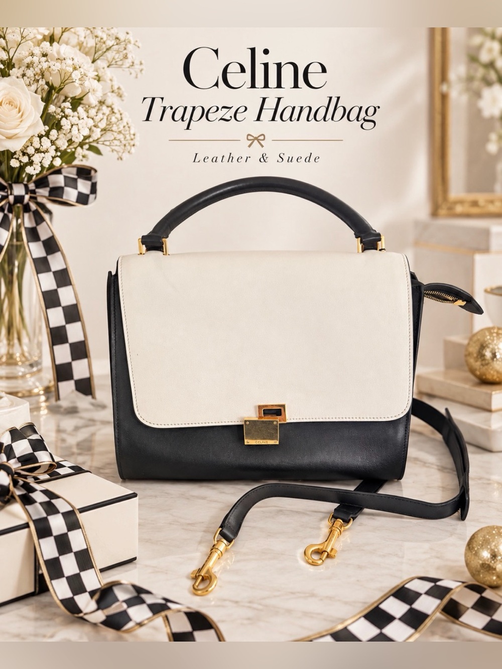 COA Rare Celine Black and White Trapeze Satchel
